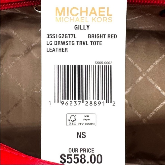 Michael Kors Gilly Large Drawstring Shoulder Tote Bag & Double Zip Wallet Red - Picture 14 of 14